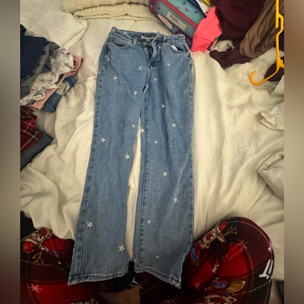 PacSun Blue Jeans with White Floral Accents